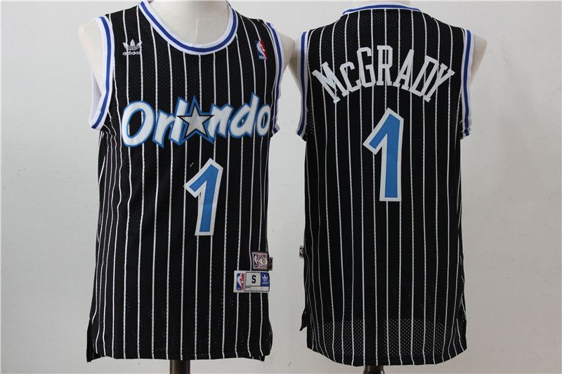 Men Orlando Magic 1 McGrady Black Stripe Throwback NBA Jersey